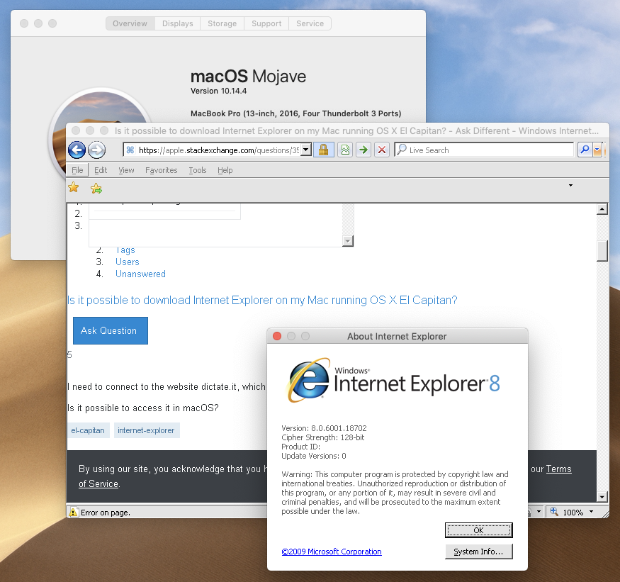 internet explorer for mac 10.11